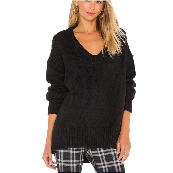 Free People Brookside Oversized V-Neck Pullover Black Size Large - Picture 1 of 13